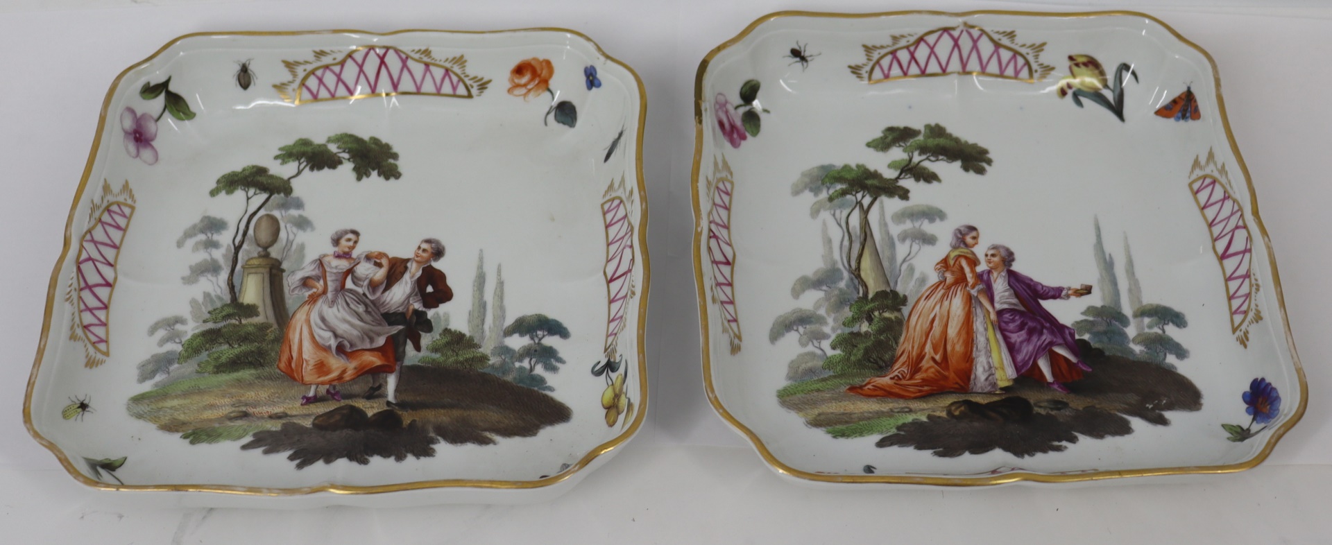 Appraisal: MEISSEN PORCELAIN TRAY PLATES Displaying interior scenes of a courting