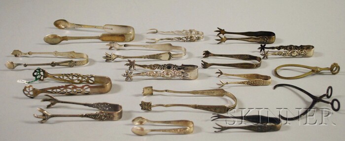 Appraisal: Four Sterling Silver and Twelve Silver-plated Sugar Tongs