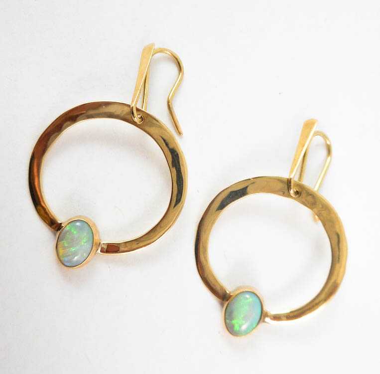 Appraisal: PAIR OF OPAL AND FOURTEEN KARAT GOLD EARRINGS each open