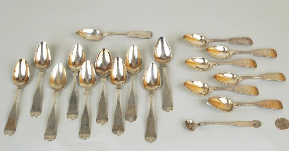 Appraisal: Group Coin Silver Spoons Monogrammed Group of coin silver spoons