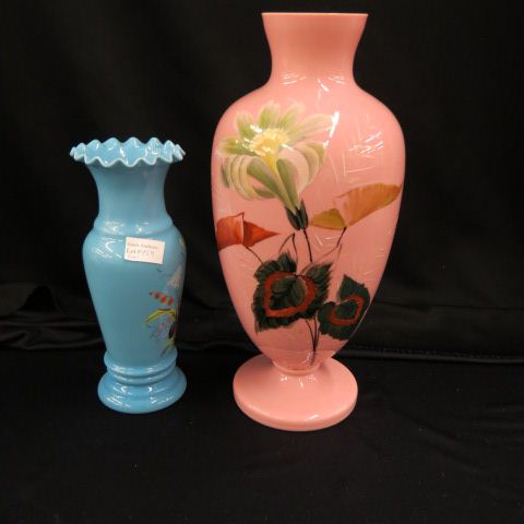 Appraisal: Victorian Enameled Art Glass Vases blue pink Bristol style