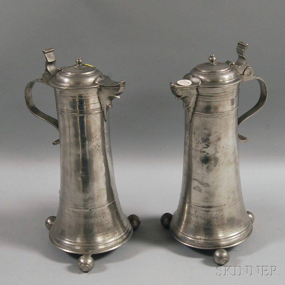 Appraisal: Near Pair of Pewter Flagons Germany possibly th century both