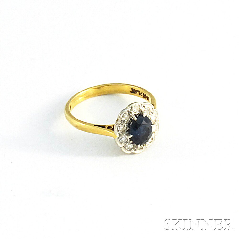 Appraisal: Sapphire and Diamond Ring platinum and kt gold mount size