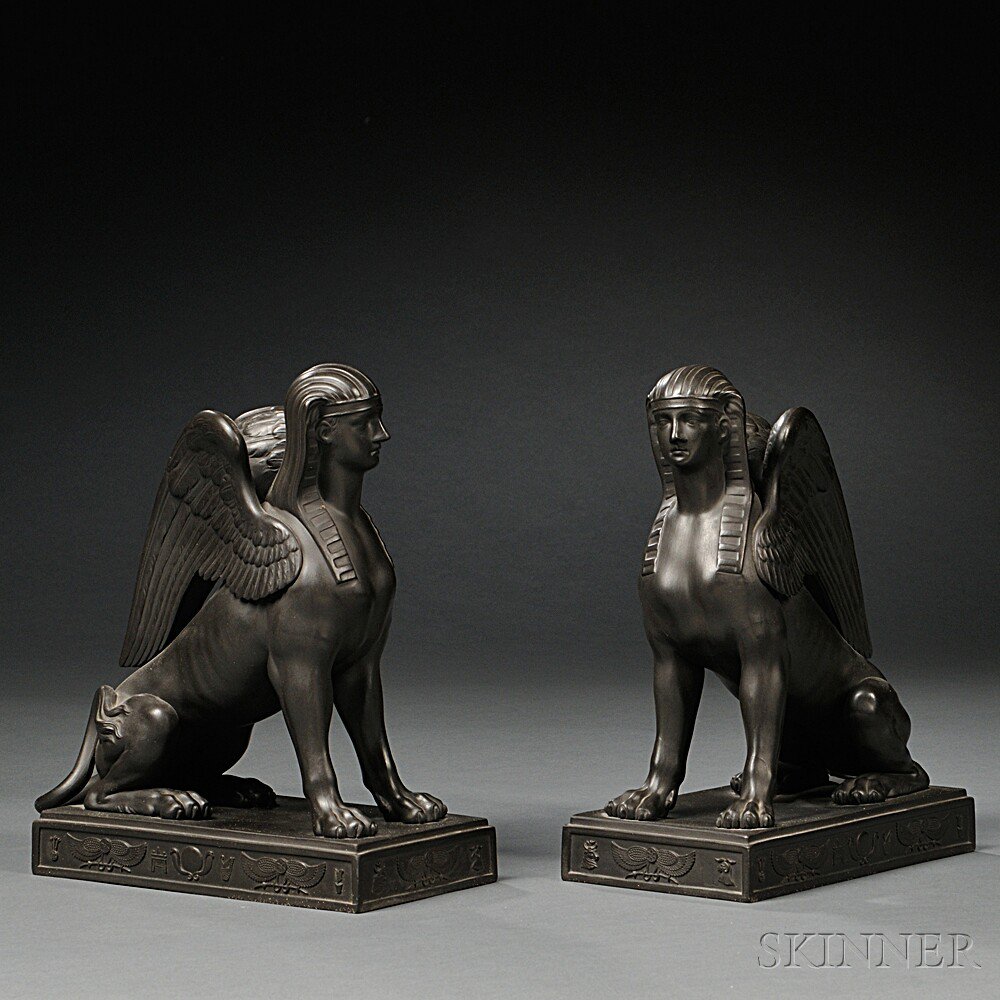 Appraisal: Pair of Wedgwood Black Basalt Sphinxes England late th century