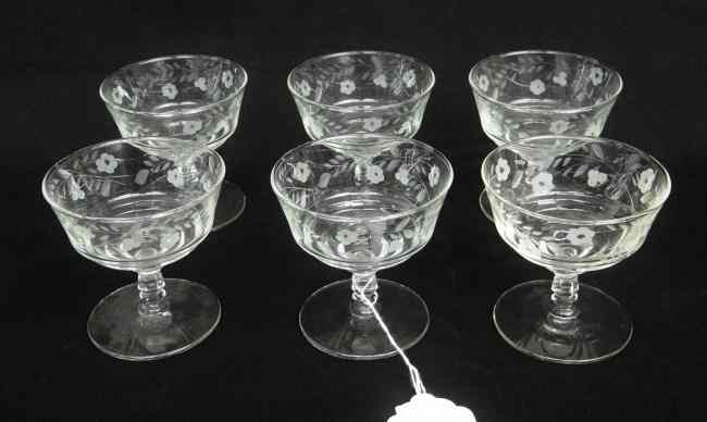 Appraisal: Set of six etched stemware glasses '' Ht