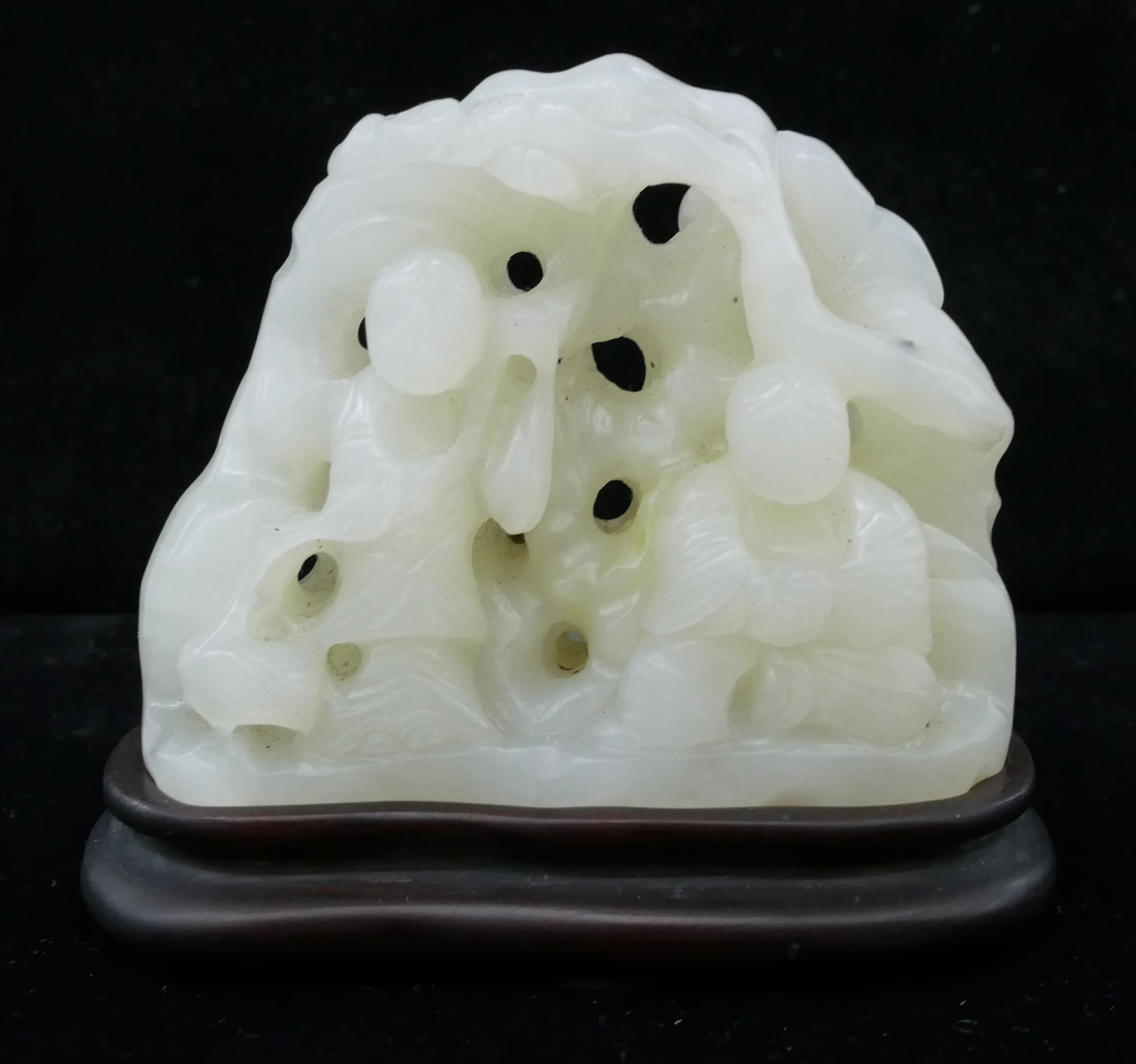 Appraisal: Chinese White Jade Pebble Carving on Stand ''x '' Pierced