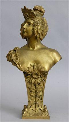 Appraisal: FRENCH ART NOUVEAU GILT-BRONZE BUST OF A MAIDEN Unsigned the