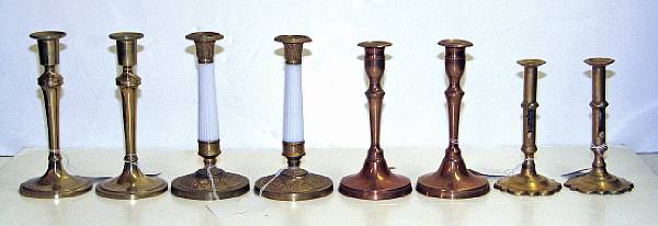 Appraisal: Four pairs of English or French brass candlesticks th second