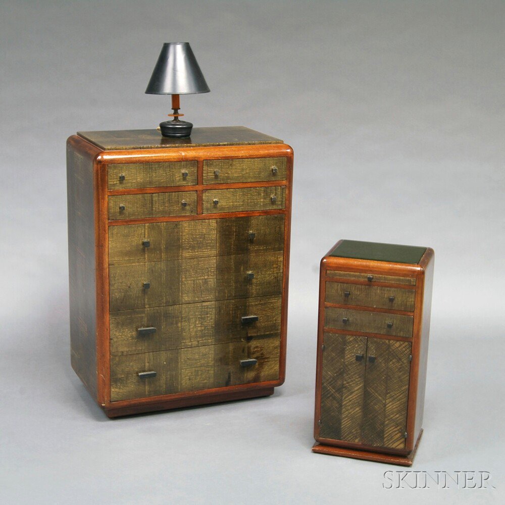 Appraisal: Two Art Deco Chests and an Early Bittersweet Plastic Lamps