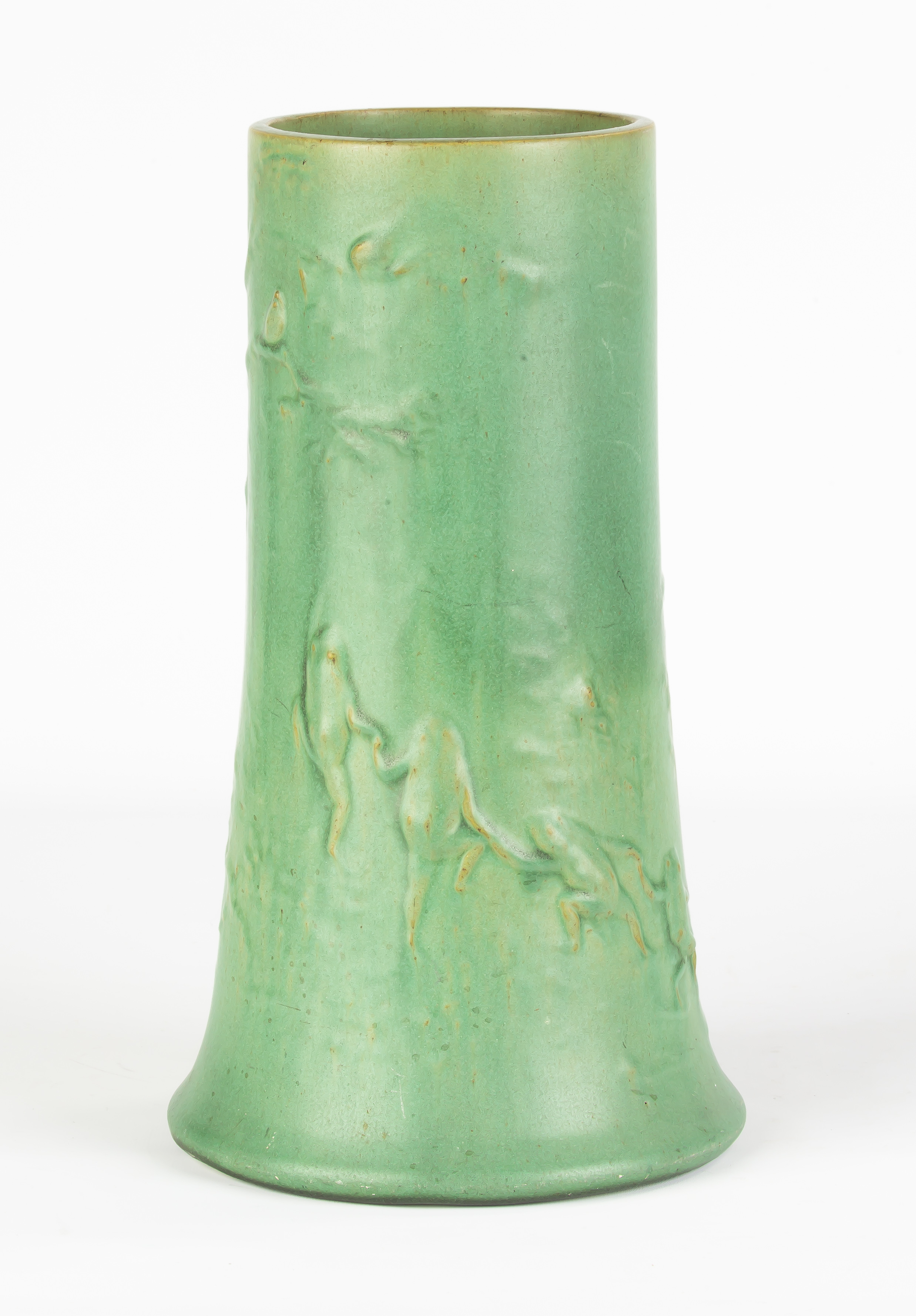 Appraisal: Unusual Teco Vase with Relief Dancing Frogs Stamped Teco and