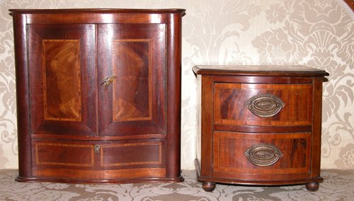 Appraisal: Title Toy Scale Inlaid Mahogany Cabinet with two doors over