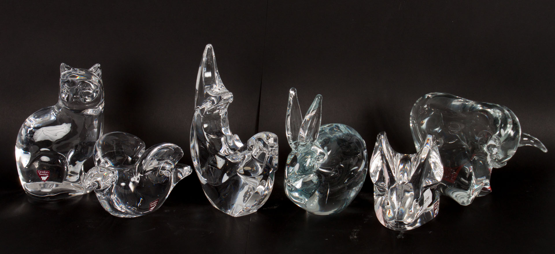 Appraisal: Six Swedish glass animals Four Orrefors animals including bird cat