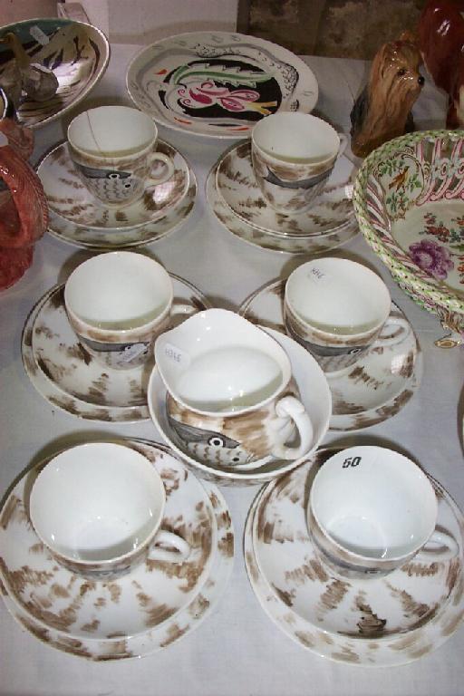 Appraisal: A collection of Foley china teawares with painted stylised fish