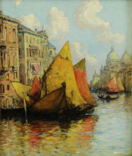 Appraisal: YOUNG C Oil on Canvas Venetian Harbor Scene Signed lower