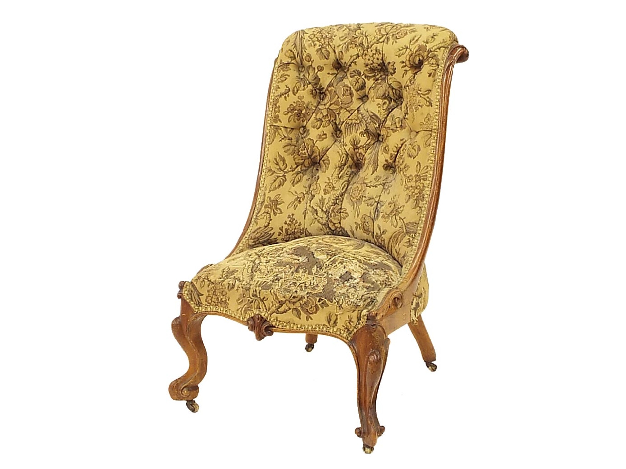 Appraisal: Victorian spoon back salon chair with button-back floral upholstery and