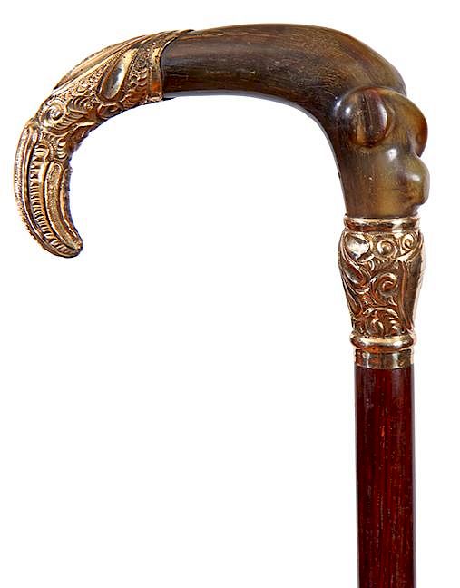 Appraisal: Fancy Victorian Cane Ca - An ornate twisted horn handle