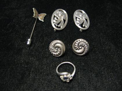 Appraisal: Group of sterling silver pieces Two Jensen style brooches two