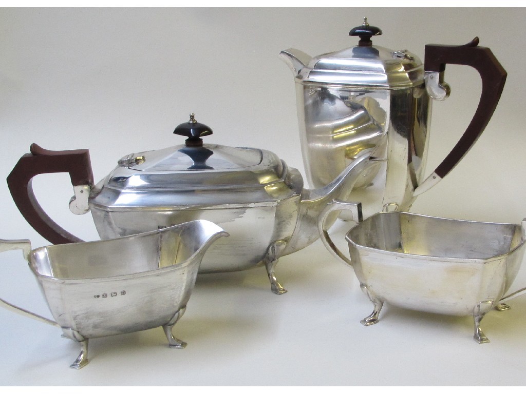 Appraisal: A silver four piece tea service of octagonal form Birmingham