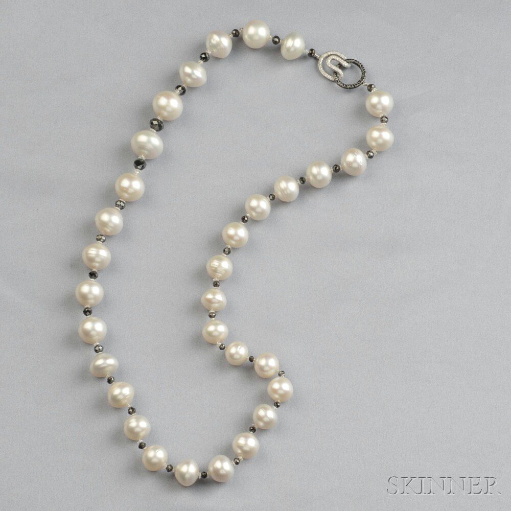 Appraisal: South Sea Pearl Black Diamond and Diamond Necklace Christopher Walling