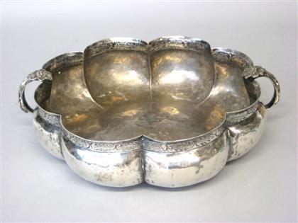 Appraisal: Large silver twin-handled lobed fruit bowl probably mexican or south