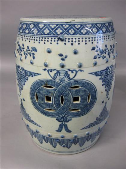 Appraisal: Chinese blue and white porcelain garden seat Of cylindrical drum