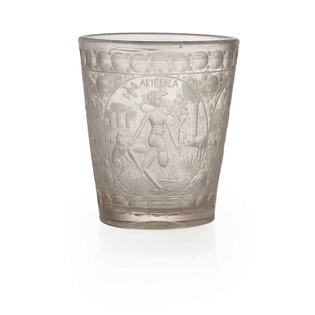 Appraisal: BOHEMIAN CUT AND ENGRAVED GLASS BEAKER EARLY TH CENTURY decorated