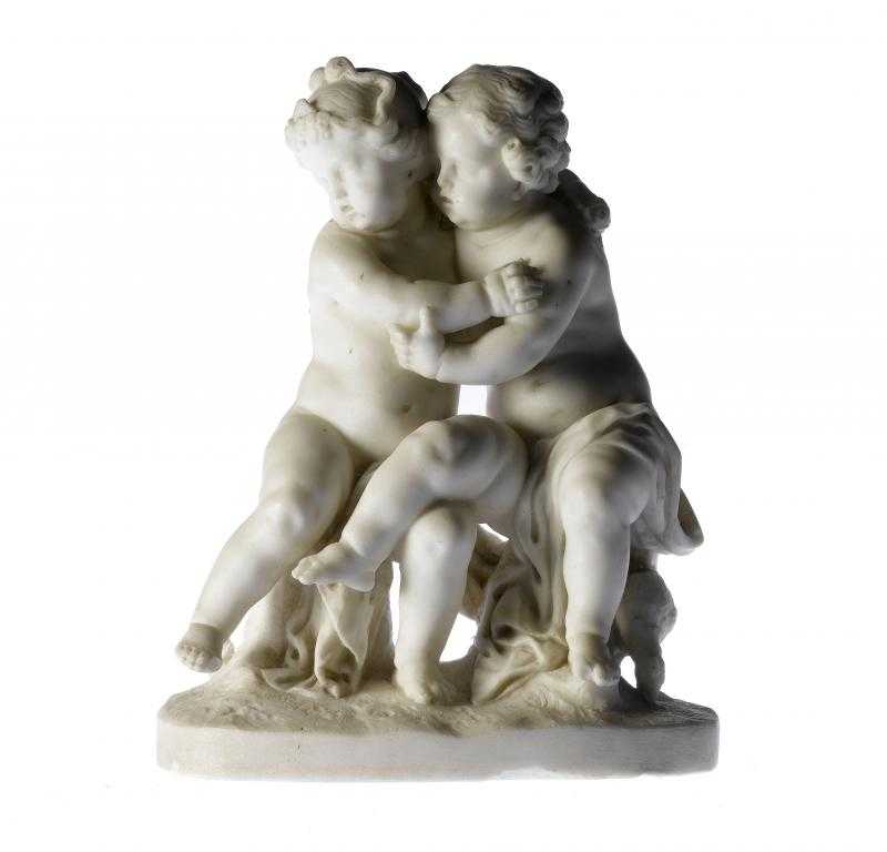 Appraisal: AN ITALIAN STATUARY MARBLE GROUP OF AN INFANT BOY AND