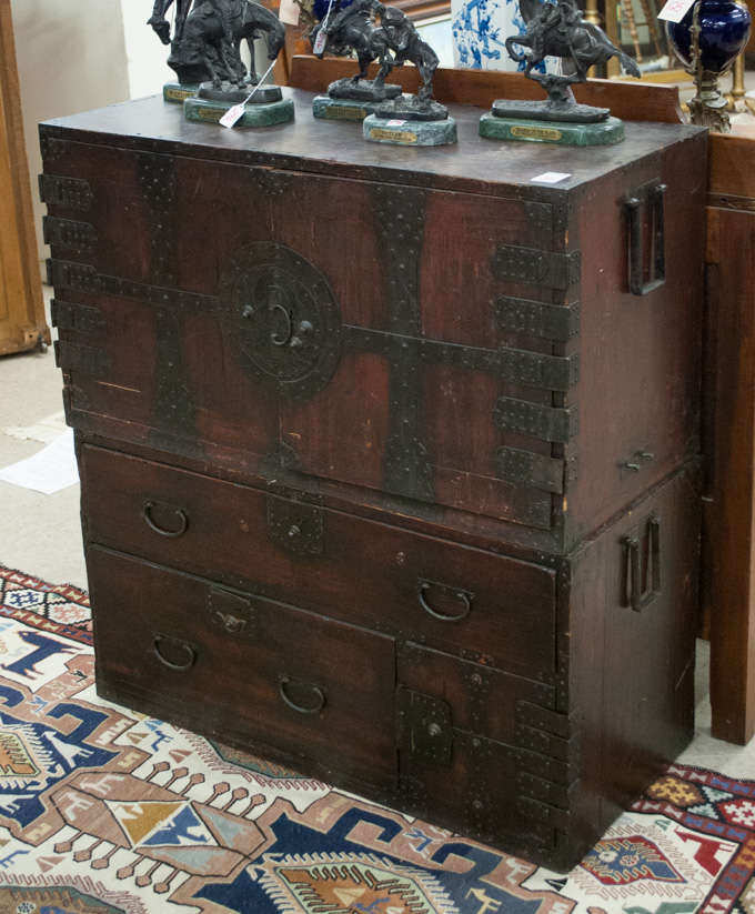 Appraisal: JAPANESE ISHO KASANE-DANSU TWO SECTION CLOTHING CHEST in ryobiraki style