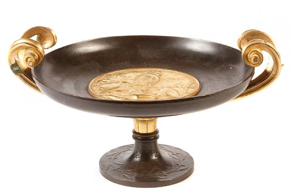 Appraisal: A French gilt and patinated bronze tazza height in width