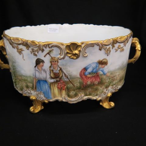 Appraisal: Handpainted Limoges Porcelain Centerpieceor Planter scenes of farm girls figural