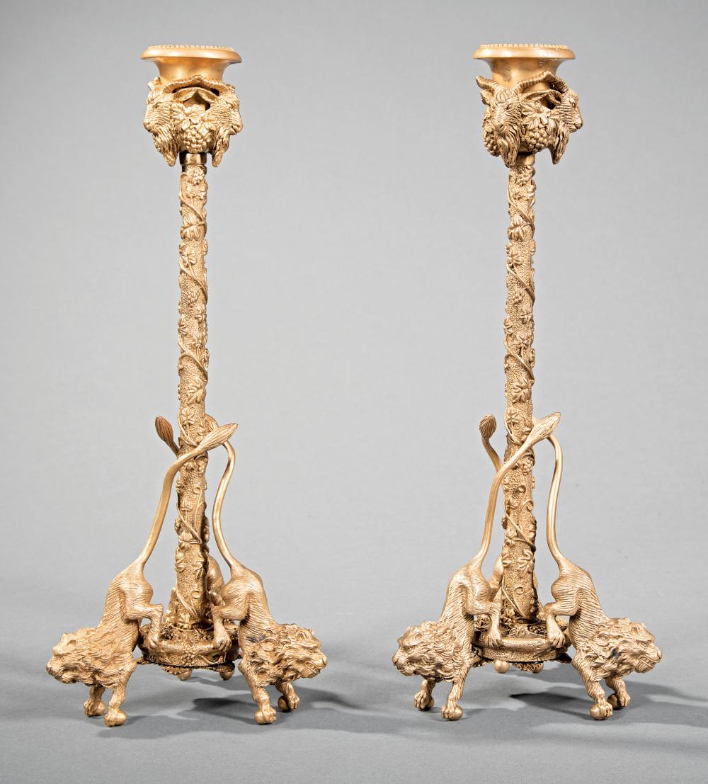 Appraisal: Pair of Bronze Figural Candlesticks th c shaft and candlecups