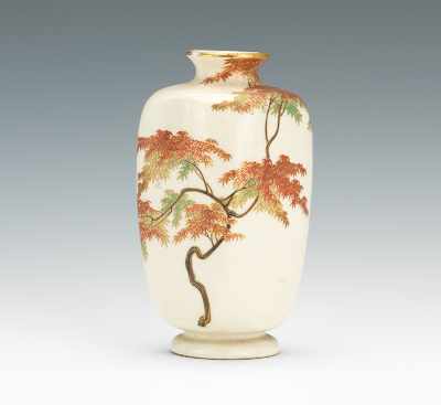 Appraisal: A Miniature Satsuma Vase with Tree Square rounded edge form