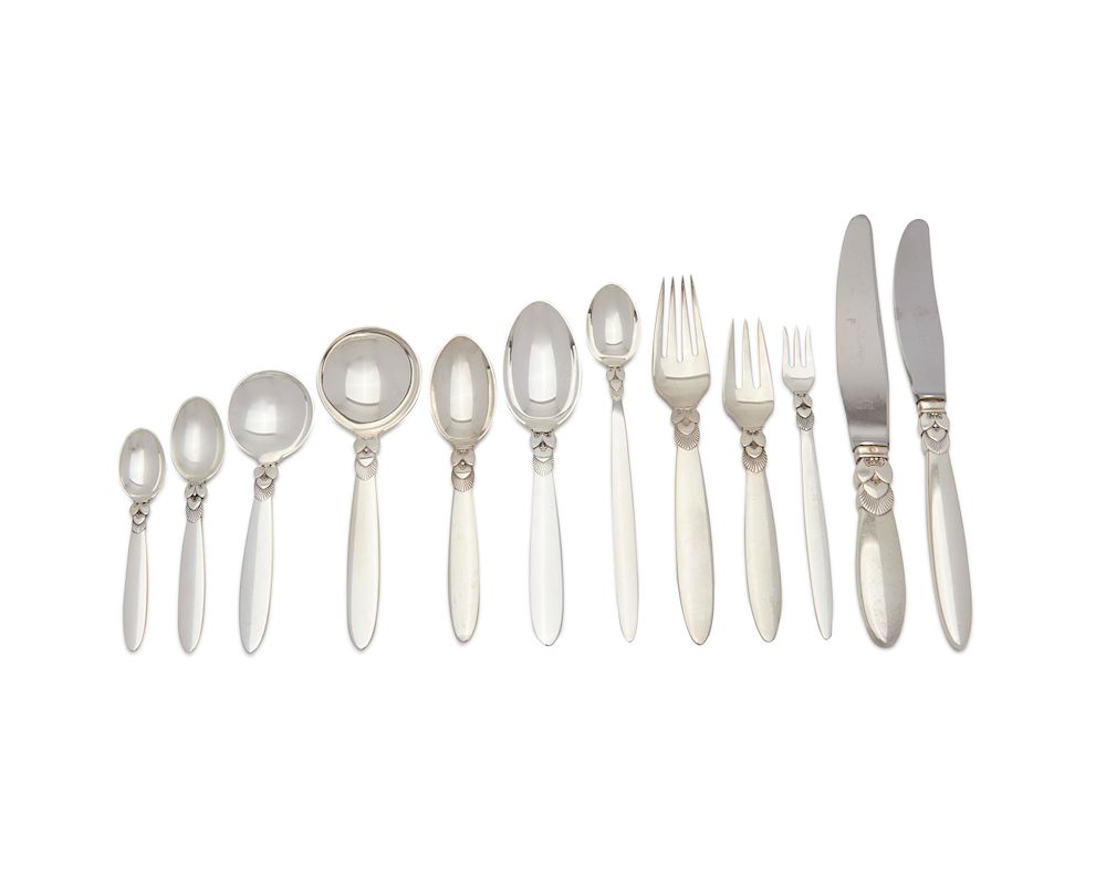 Appraisal: GEORG JENSEN Cactus Pattern Silver Flatware Service GEORG JENSEN Cactus