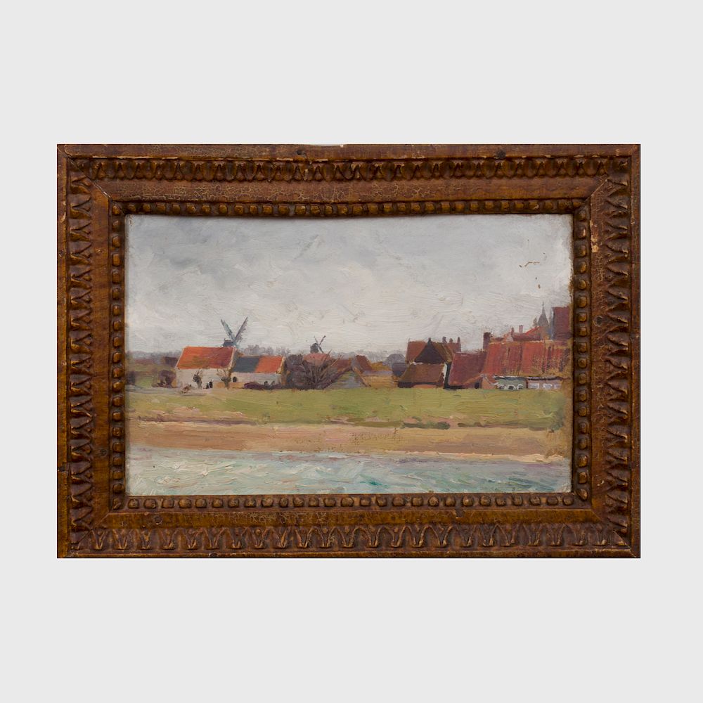 Appraisal: Charles Cottet - Paysage de Bretagne Avec Moulins Oil on