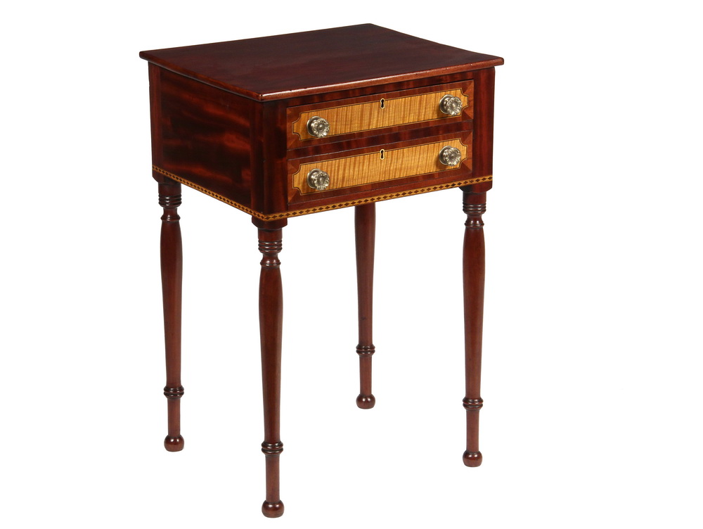 Appraisal: TWO DRAWER STAND - Sheraton Period Mahogany having an overhanging