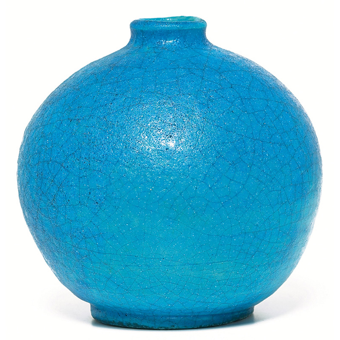 Appraisal: Lachenal vase bulbous form covered in a turquoise and blue