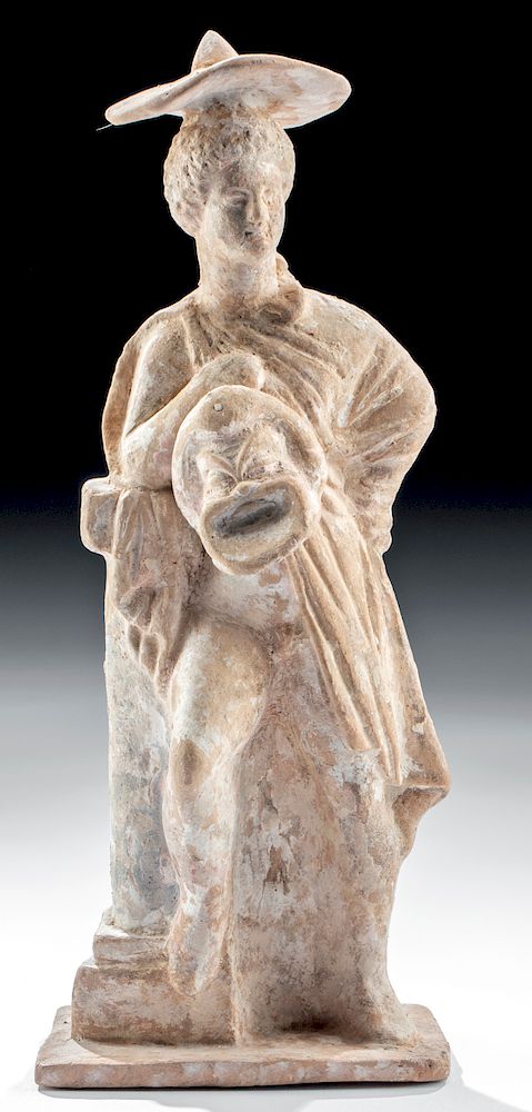 Appraisal: Roman Terracotta Standing Figure with Actor's Mask Roman Imperial Period