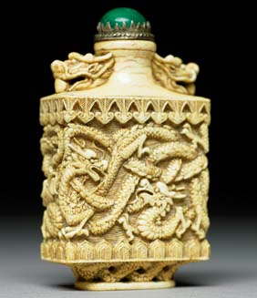 Appraisal: ANTIQUE IVORY SNUFF BOTTLE Antique carved ivory snuff bottle of