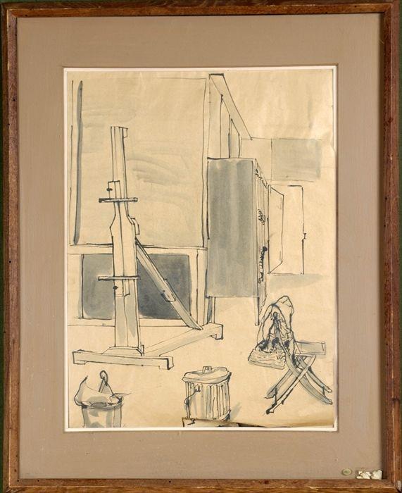 Appraisal: th C School Locker Room Mixed media on paper unsigned