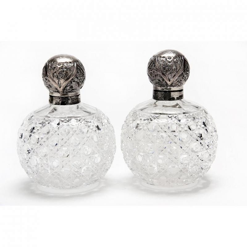 Appraisal: Pair of Victorian Silver Mounted Cut Glass Scent Bottles with