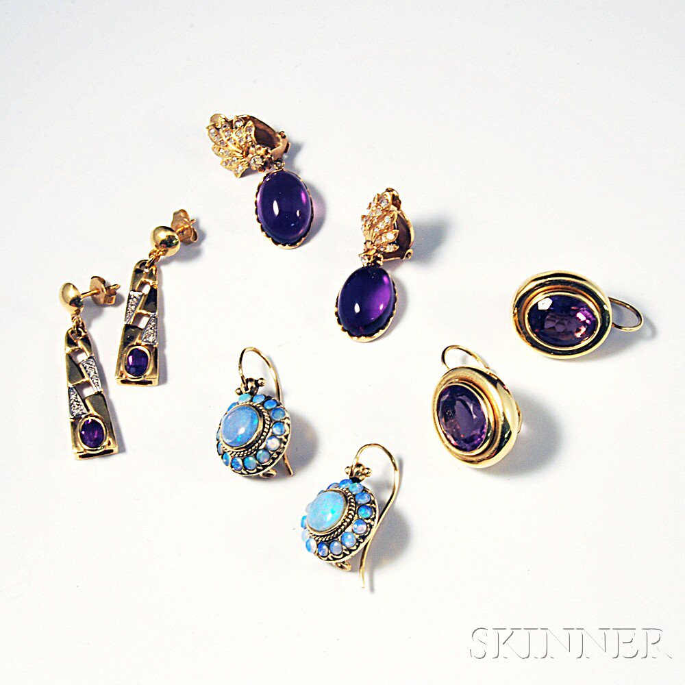 Appraisal: Four Pairs of Gold Gem-set Earrings an Italian kt and