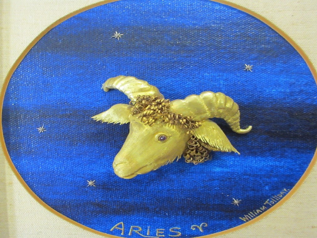 Appraisal: A framed gold relief model Aries The Ram by William