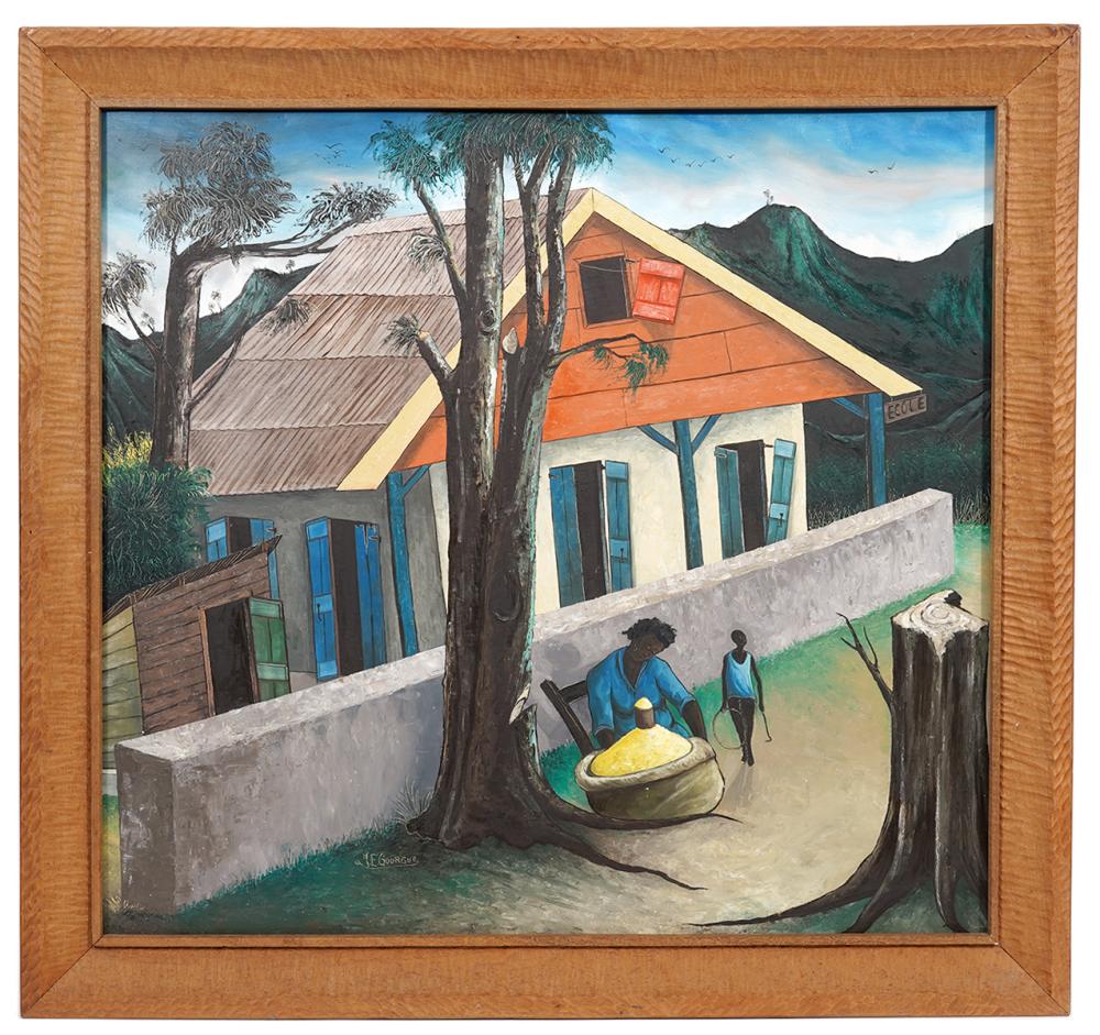 Appraisal: J E GOURGUE 'SCHOOLHOUSE' HAITIAN ART O BJacques-Enguerrand Gourgue Haiti