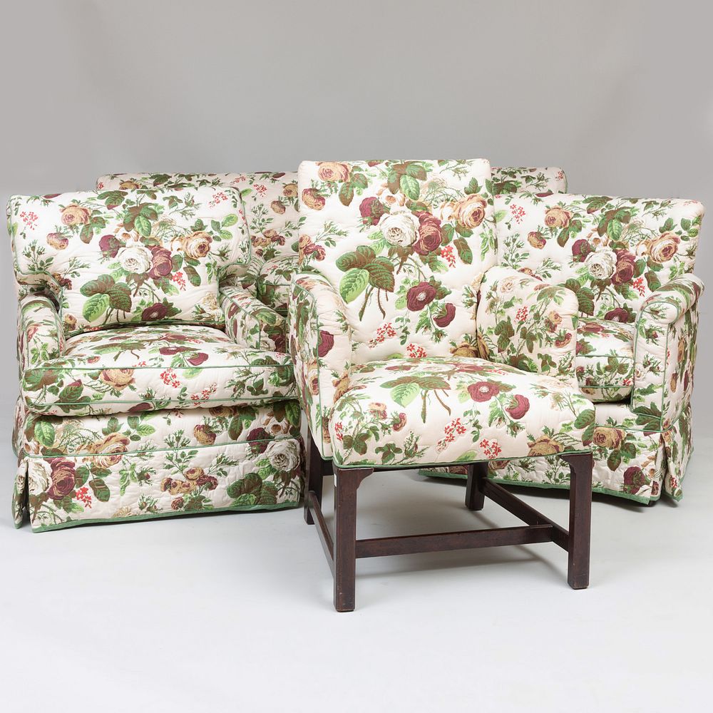 Appraisal: Suite of Quilted Chintz Upholstered Seat Furniture the fabric Colefax