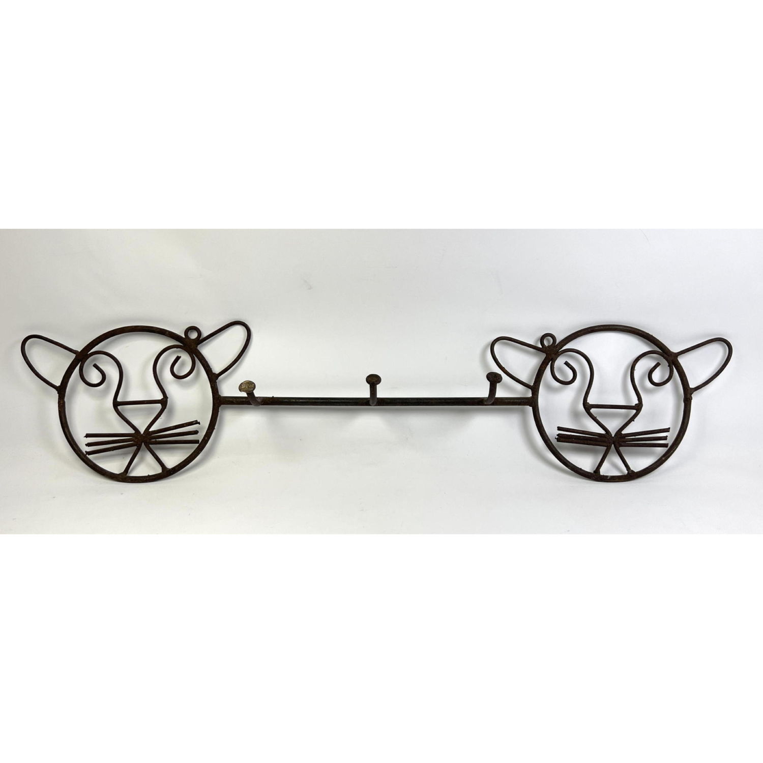 Appraisal: Wrought iron cat wall hooks Coat rack Dimensions H inches