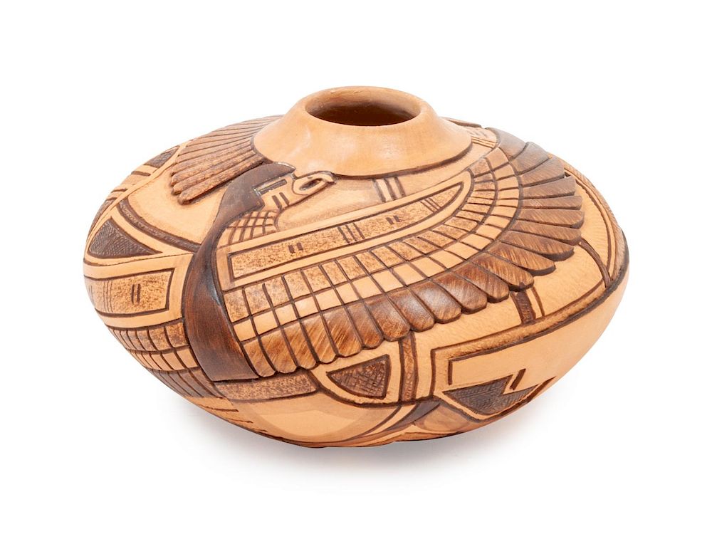 Appraisal: Tom Polacca Hopi - Carved Eagle Dancer Vase Tom Polacca