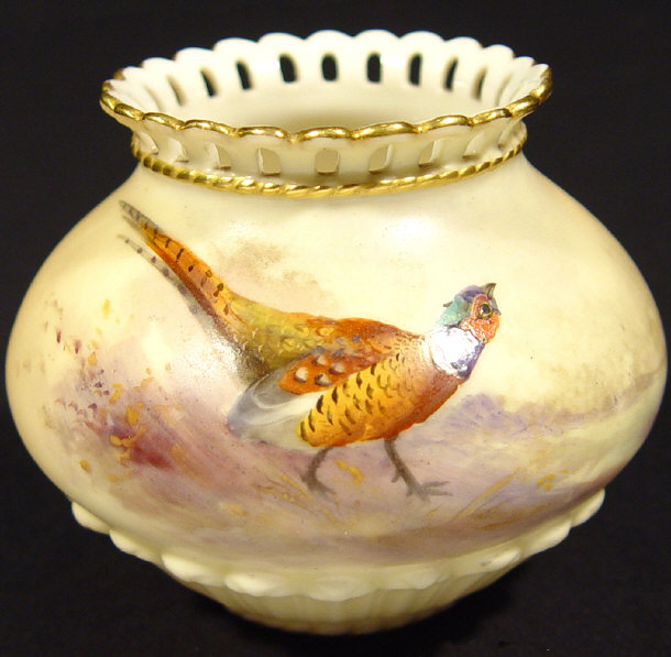 Appraisal: Royal Worcester china vase with pierced neck rim hand painted