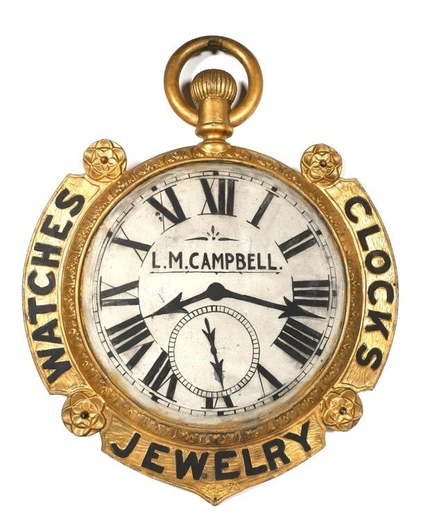 Appraisal: S JEWELER'S HANGING SIGN ROCHESTER NYDouble-sided pocket-watch-shaped metal retail store