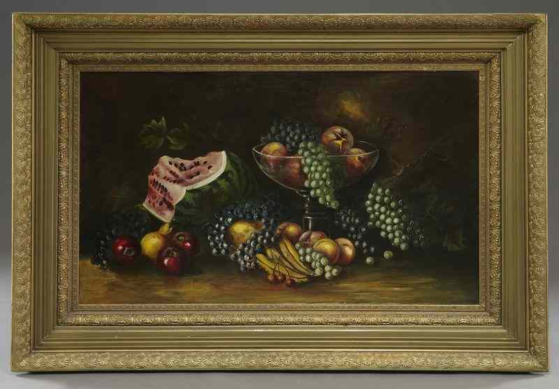 Appraisal: American school oil painting on canvasstill life with fruit Canvas