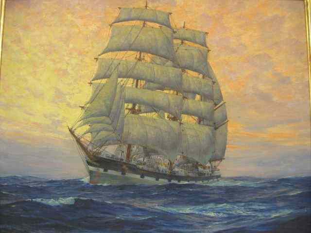 Appraisal: Anton Otto Fischer Oil sailing ship at sunset well listed